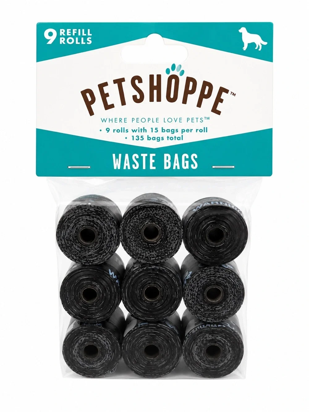 PetShoppe Waste Bags - Black Refill Rolls (9 Pack)